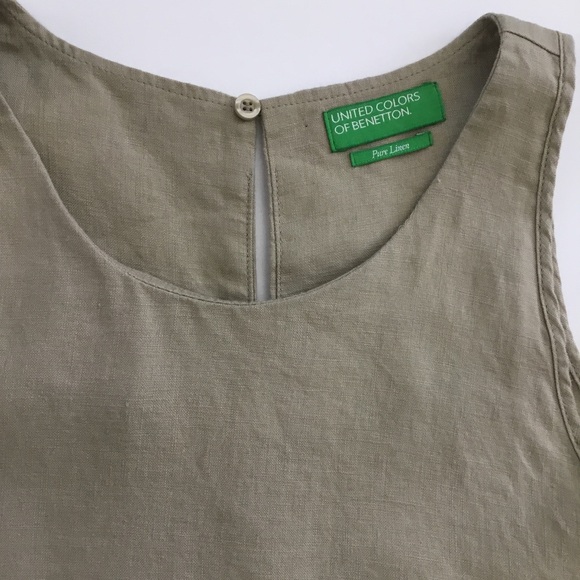 United Colors of Benetton Dress Pure Linen Sleeveless Khaki Size M - Picture 4 of 9